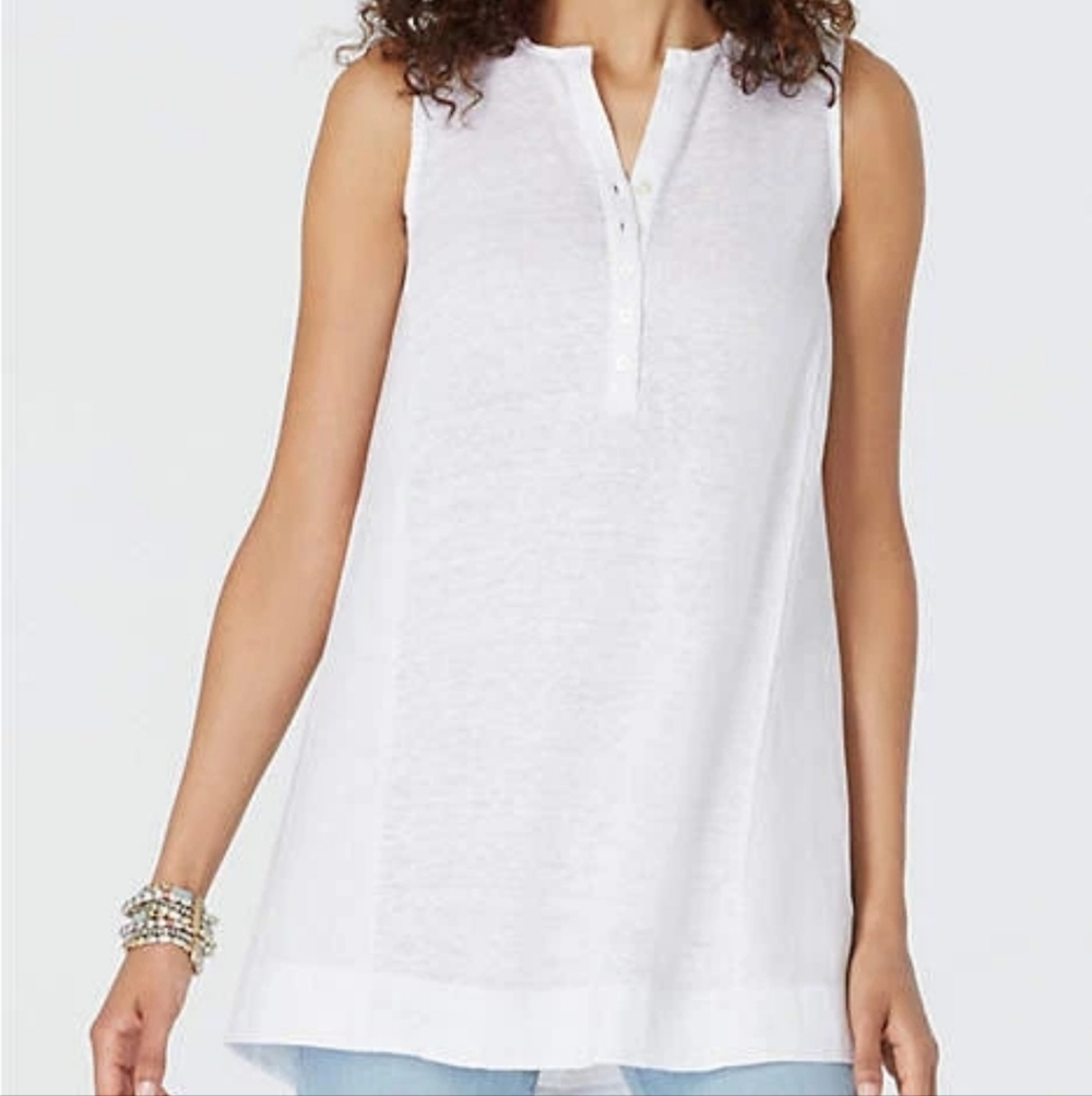 J. Jill Love Linen Ivory Sleeveless Tunic with Front Buttons Size Large